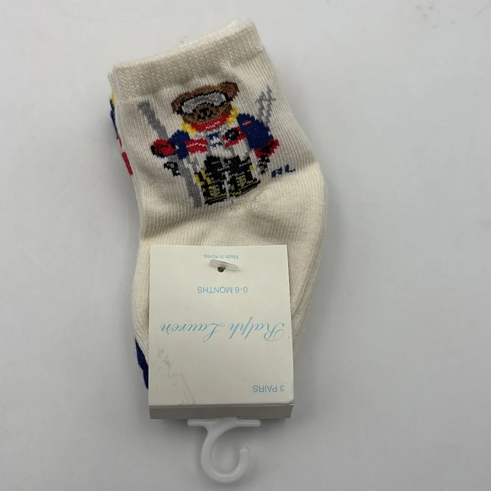Ralph Lauren Baby 0-6 Mo Bear Crew Socks, Pack of 3 Assorted